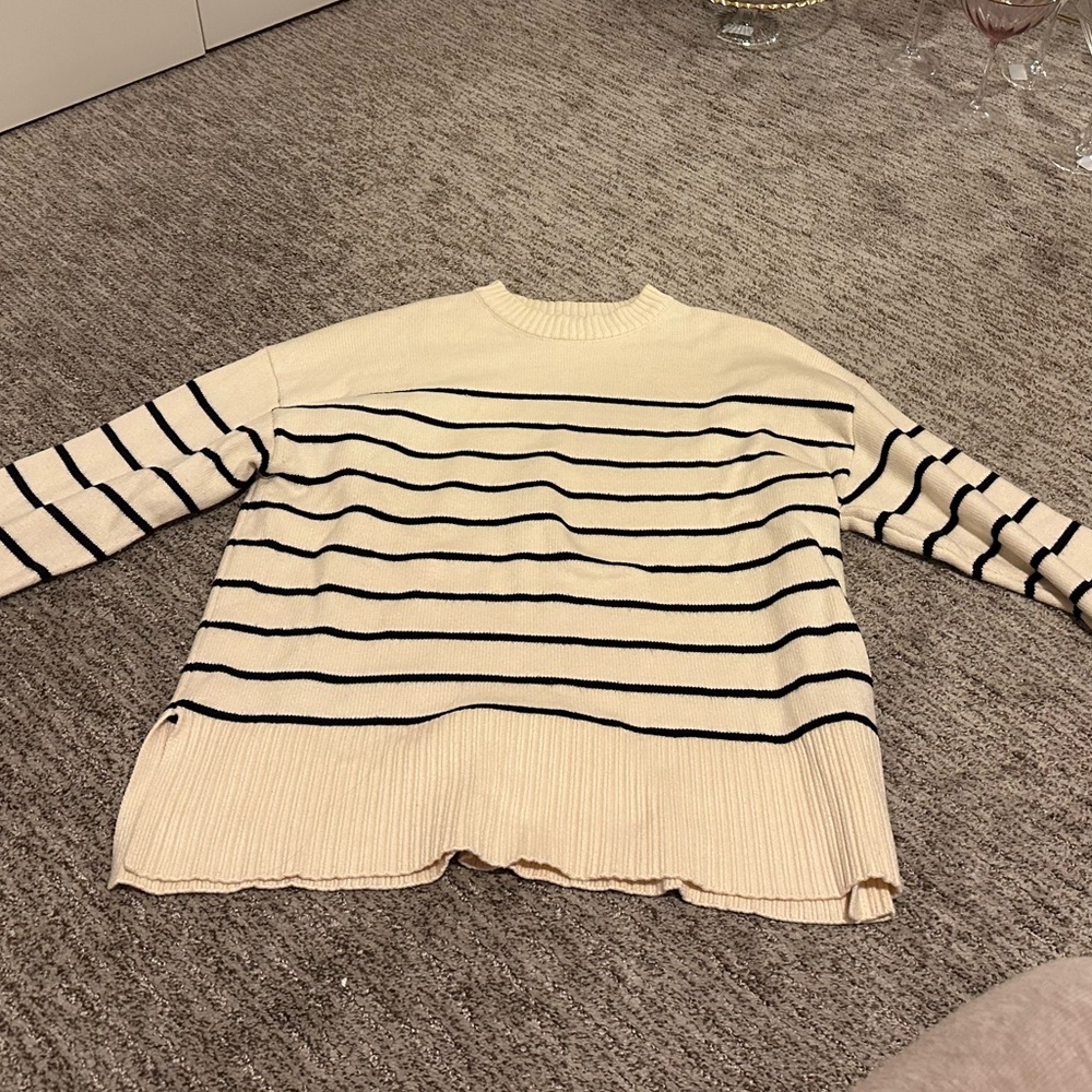 Zara Cream and Black Striped Sweater